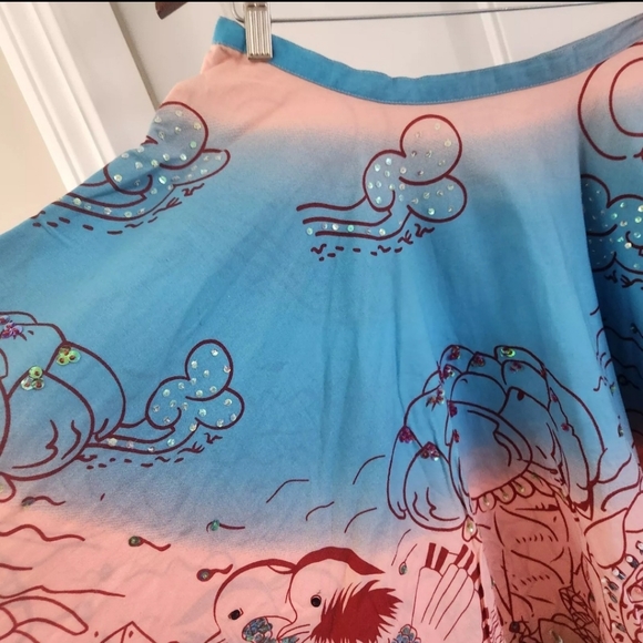 Lapis Circle Skirt Ducks Sky Cloudes Sequins Cotton Womens Size M Art To Wear - Picture 5 of 11